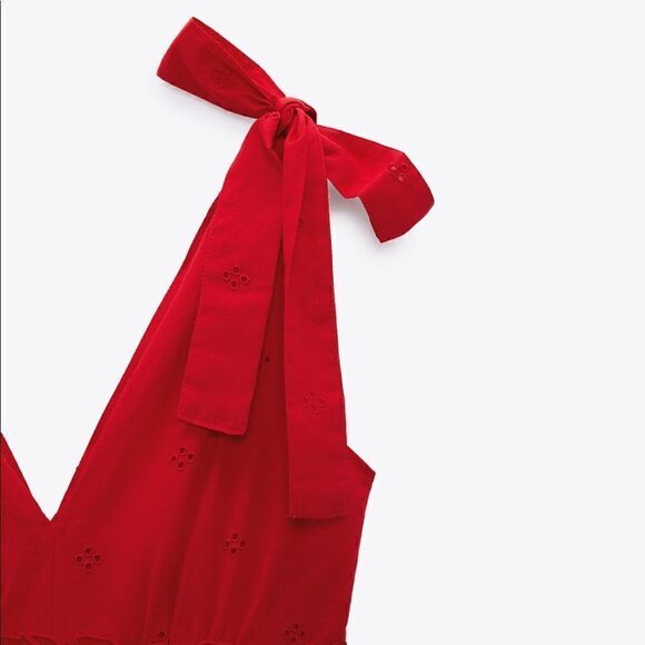 ZARA OPENWORK EMBROIDERED DRESS WITH BOW STRAPS - Picture 12 of 13